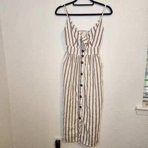Japna S Cream W/Red Striped Cutout & Tie Front Maxi Dress Summer Dress
